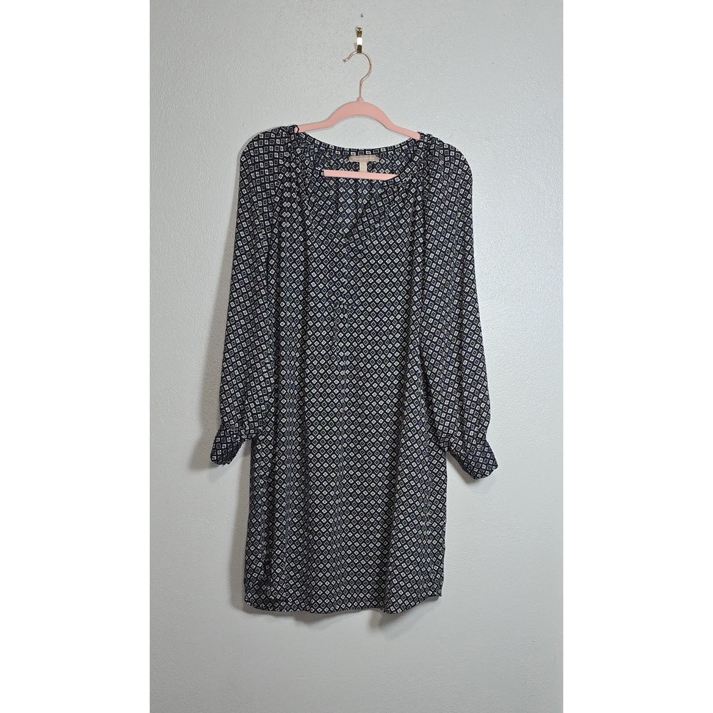 Banana Republic Navy Blue Geometric Diamond Print Shift Dress Long Sleeve Tunic